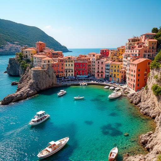 A vibrant coastal town on the Mediterranean Sea