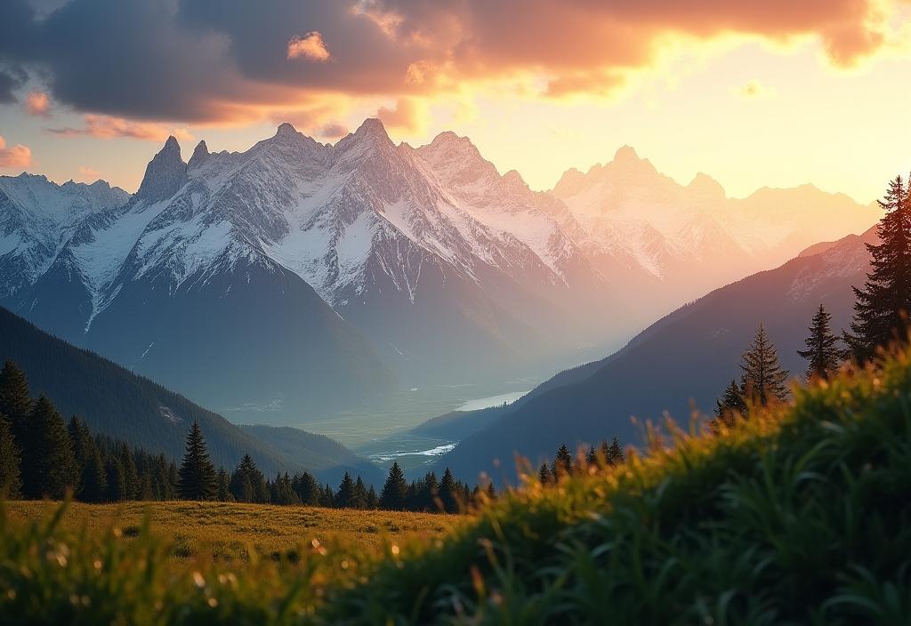 Breathtaking view of the Swiss Alps at sunrise